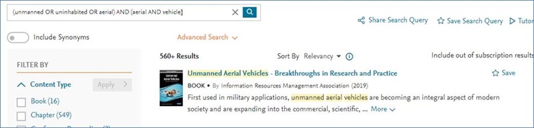 screenshot of complex and advanced search queries